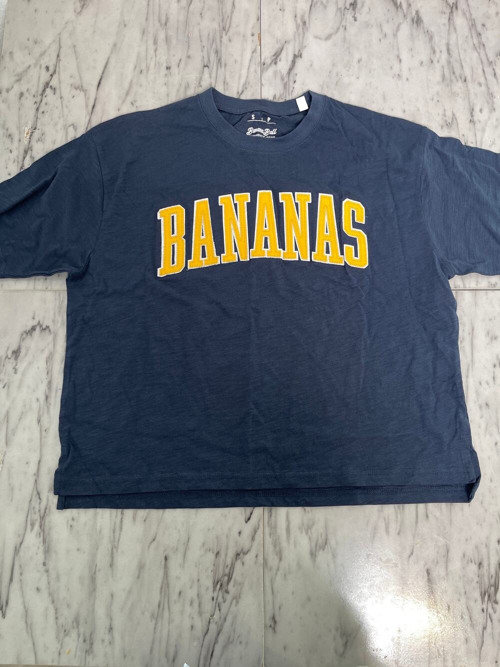 Savannah Bananas Women’s Navy Appliqué Bananas Cropped Tee Banana Ball